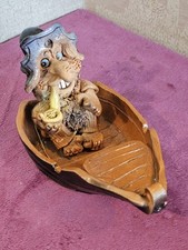 Unusual Glazed Terracotta Clay Figurine - Troll/Goblin Smoking Pipe in a Boat