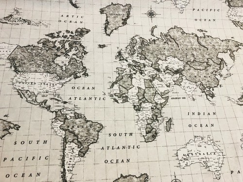 Grey world map - grey, fabric