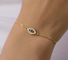 Womens Jewellery Set 18K Golden Plated Evil Eye Adjustable Slide Chain Bracelet