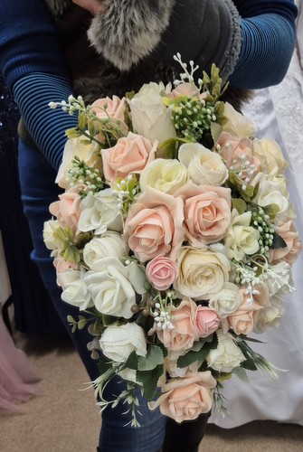 Peach ivory teardrop bouquet - peach/ivory,