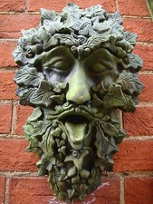 Green man wall plaque ivy STONE garden ornament "Westlake" 41cm/16"H +FREE GIFT!