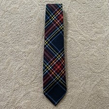 Vtg Georgetown University Shop Tie Wool Green Red Yellow Tartan Plaid Hoyas