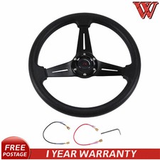 Car Racing Steering Wheel 14'' 6 Bolt Drifting Wheel Horn Button Aluminum Black