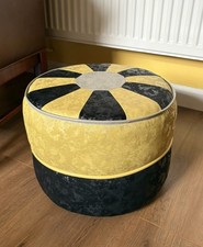 Vintage 1950s Genuine Sherborne Faux Leather Geometric Design Footstool Pouffe