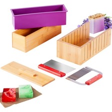 Uimoso Soap Making Kit Bamboo Cutting Box Silicone Mold Stainless Steel Cutters