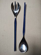 Blue enamel Catherine Holm MCM Norwegian Salad Server Set