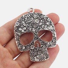 4 x Large Tibetan Silver Skull HALLOWEEN Charms Pendants For Jewellery Making