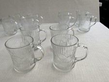 Set Of 4 Vintage Arcoroc Canterbury Crocus Clear Glass Mugs Cups Raised Detail