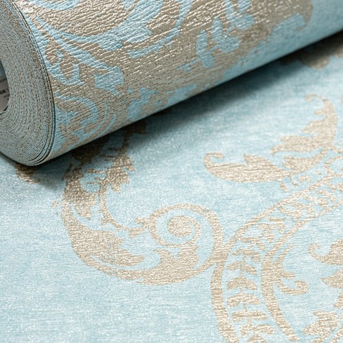 Teal floral damask - teal, wallpaper