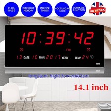 14" Digital LED Wall Clock Large Display Alarm Calendar Date Temperature Plug-In