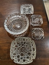 5 Vintage Crystal Ashtrays 