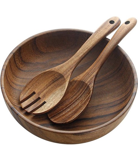 Wooden salad bowl spoon set - bowl,