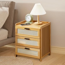 3 Drawer Bamboo Bedroom Bedside Cabinet Furniture Storage Nightstand Side Table