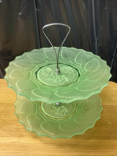 Vintage uranium glass two tier - vintage,