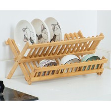 Wooden Dish Drainer Kitchen Plates Rack Stand Cutlery Utensil Holder Drying Rack