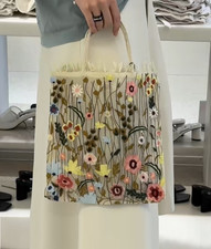 ZARA CREAM ORGANZA TULLE FLORAL EMBROIDERY TOTE BAG MULTI EMBROIDERED SHOPPER