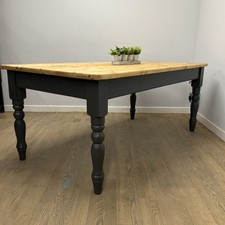 6ft Farmhouse Dining Table – Graphite Grey with Oiled Pine Top