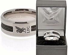 LIVERPOOL FC STAINLESS STEEL BLACK INLAY BAND RING SIZE R U X IN LFC GIFT BOX