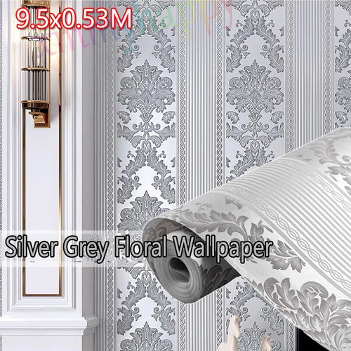 Silver grey damask - grey, glitter