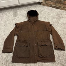 Aussie Apparel Heavy Duty Oilskin Jacket Brown Waxed Cotton Coat Medium - Size 5