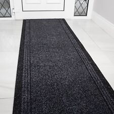 Black Long Hall Runner Rugs Non Slip Dark Easy Clean Office Runners 66cm Width