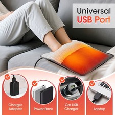 USB Electric Foot Warmer Heating Pad Cushion Slipper Washable Plush Mat Unisex