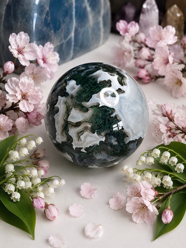 Sea moss agate crystal - agate, sphere