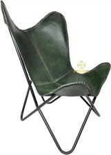 Vintage Leather Butterfly Chair Rustic Accent Lounge chair for Living Room