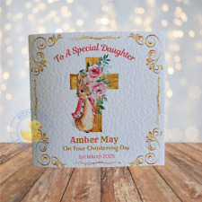 Personalised Girl Christening Day Card Peter Rabbit Cross Name Date Daughter
