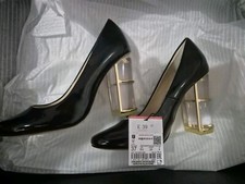 Zara Black Patent Heels pumps shiny Black gold  acrylic see through heels 4 37