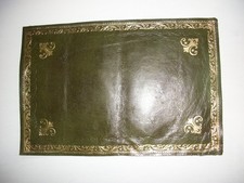 Real Leather Hand Tooled Green Skiver for Writing Slope Restoration 32x21.5cms
