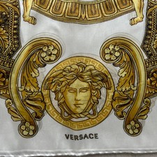 Versace Baroque White And Gold Medusa 100% Silk Scarf . New