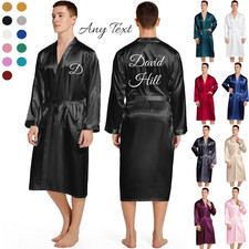 UK Personalized Mens Satin Silk Pajamas Kimono Robe Dressing Gown Pjs Loungewear