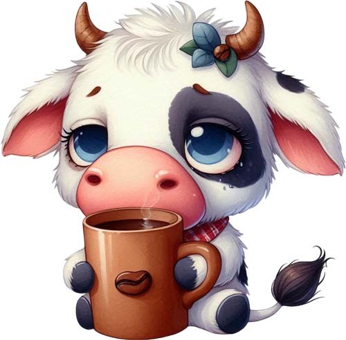 Watercolour funny cow - watercolour, wall