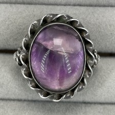 925 sterling silver ring size O fluorite cabochon chunky gemstone inclusion