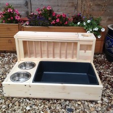 Wooden Rabbit Hay Feeder with Litter Box Bowls Water Feeder Hay Bunny Hay Manger