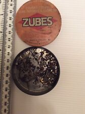 VINTAGE WATCH SPARE PARTS IN A VINTAGE ZUBES TIN STEAMPUNK SHED MAN CAVE