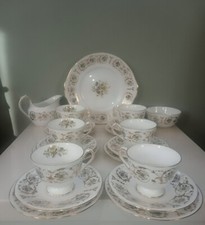 Royal Crown Derby Grosvenor Pattern Tea Cups & Saucers, 21 Piece Set, gold green