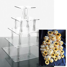 Cupcake Stand 5 TIER SQUARE - Clear Acrylic Display Tower for Wedding & Party UK