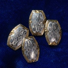 Antique Platinum & 14K Gold French Art Deco Cufflinks Solid YG Suiting 3.62g