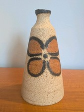 Vintage Stoneware Vase. Orange decoration. Claudia Canas.West German MCM