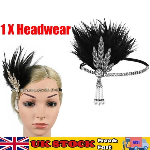 1920s headband natural - natural, feather