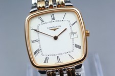 LONGINES Flagship L5.633.3 Date Roman White Gold Square Quartz Men's Watch JAPAN