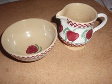 VINTAGE IRISH NICHOLAS MOSSE SPONGEWARE STUDIO POTTERY JUG AND BOWL