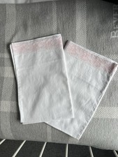 Vintage Pair Of White Cotton Pillow Cases With Pink Lace Edge