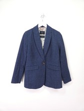 Joules Bramble Jacket Size 12 Navy Blue Herringbone Tweed Wool Country Blazer