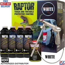 UPOL RAPTOR WHITE BED LINER TOUGH 4 BOTTLE KIT SCHUTZ +  APPLICATOR SPRAY GUN