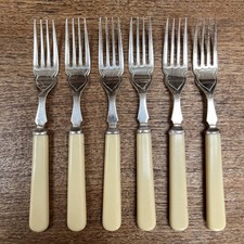 Vintage Forks Faux Bone Handles x6 Old English Forks Antique Cutlery