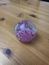 Whitefriars Caithness Glass 1970s Paperweight depicting a pink & yellow flower 