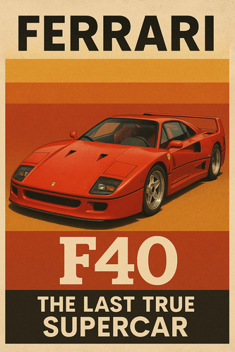 Ferrari f40 vintage car print - vintage,